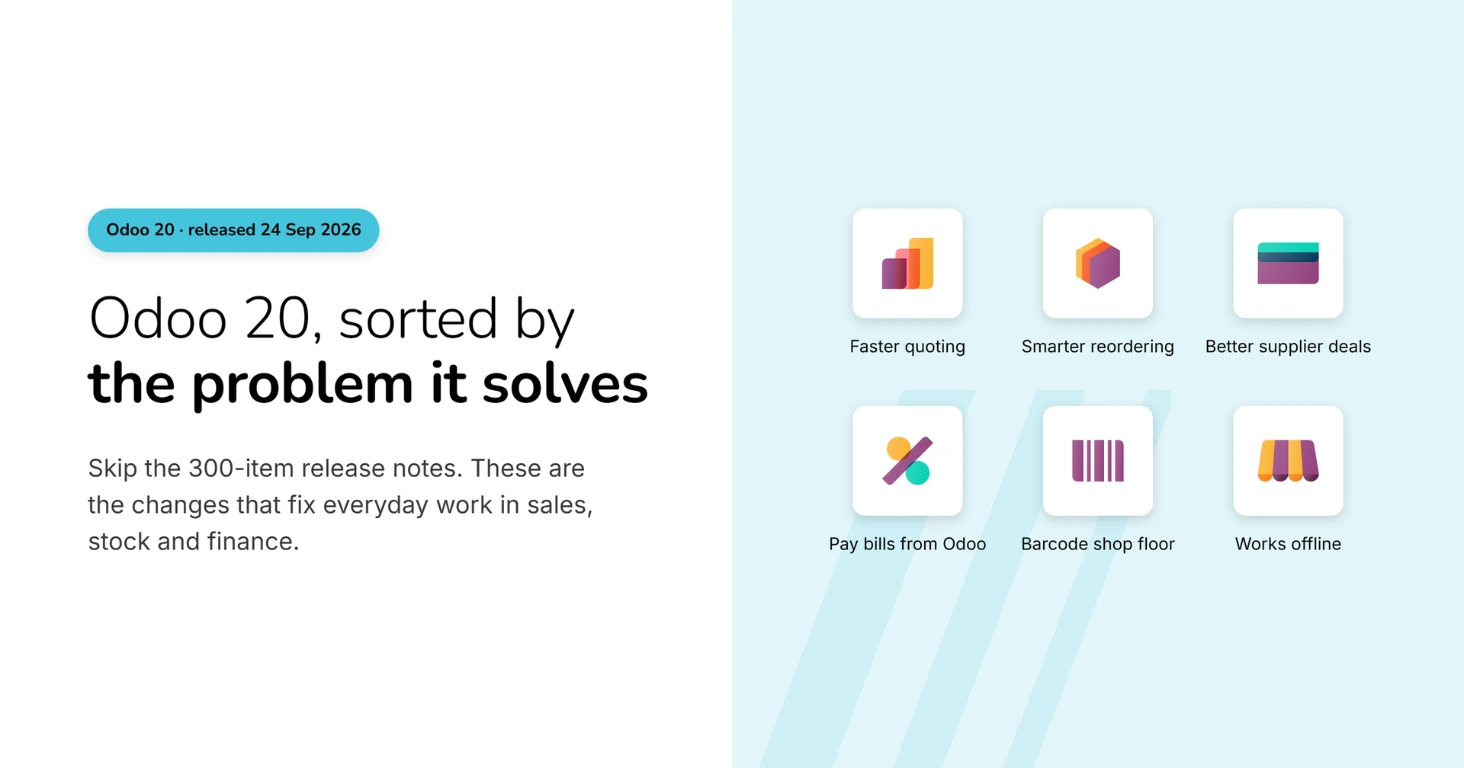 Odoo 20 sorted by the problem it solves